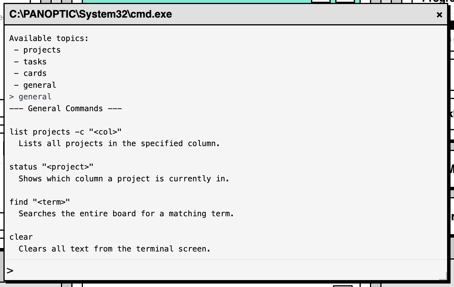 Screenshot of the terminal interface